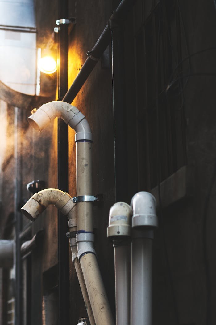 Four White Pvc Pipes Beside Brown Surface